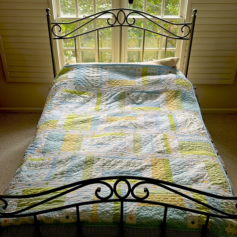 Pottery Barn Kids Quilt Sham Full Queen Patchwork blue yellow as is Unisex Boys